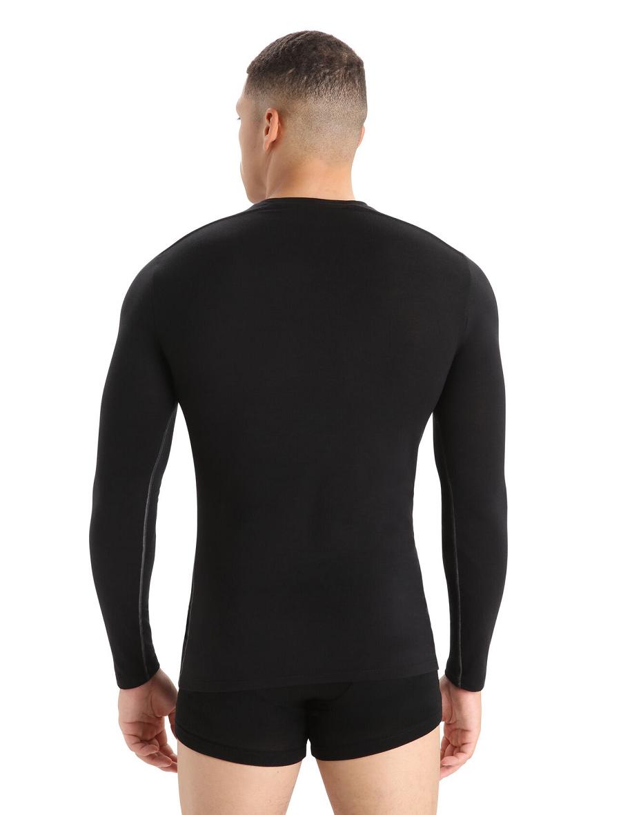 Men's Icebreaker Merino Anatomica Long Sleeve Crewe T-Shirt Underwear Black | CA 1655NWYB